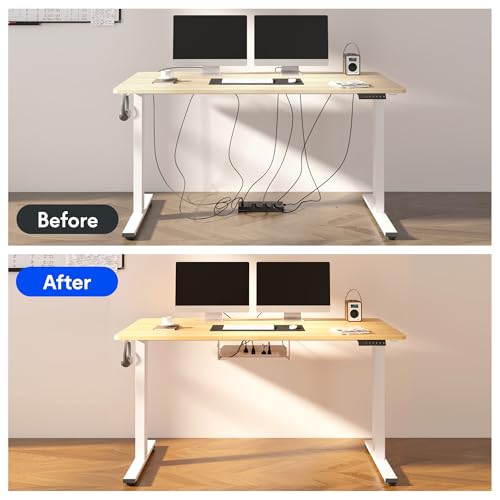 FLEXISPOT EN2 Whole-Piece Standing Desk with Clamp Power Strip, 55 x 28 Electric Stand Up Height Adjustable Desk with Cable Management (White Frame + 55" Maple Top, 2 Packages)