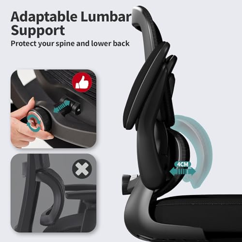 TRALT Office Chair - Ergonomic Desk Chair with Adjustable Lumbar Support, Mesh Computer Chair, Executive Chairs for Home Office Comfortable Lumbar Support (Black)