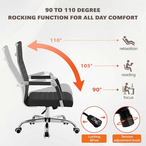 Furmax Ergonomic Office Desk Chair, Executive Ribbed Mid-Back PU Leather Conference Room Chair Adjustable Swivel Chair with Arms (1, Black)