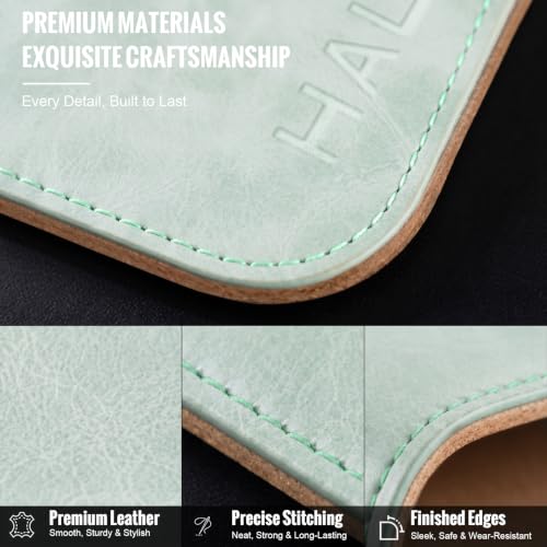 HAUTOCO Cork Desk Mat 31.5"x15.7", Distressed PU Leather & Smooth Cloth Mouse Pad, Non-Slip Large Gaming Desk Pad with Stitching Edges for Office Home, Mint Green
