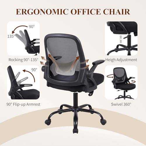 Nusetx Home Office Computer Desk Chair, Adjustable Height Mesh Ergonomic Rolling Task Chair with Wheels, Thick Cushion, Flip-up Armrests, and 360-Degree Swivel, Lumbar Support, Black, 10 Pack