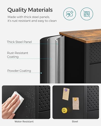 SONGMICS Storage Cabinet, Metal Cabinet, Sideboard with 2 Doors, 15.7 x 31.5 x 29.9 Inches, Magnetic Closure, Adjustable Shelf, Steel Frame, Rustic Brown and Black ULSC102B01