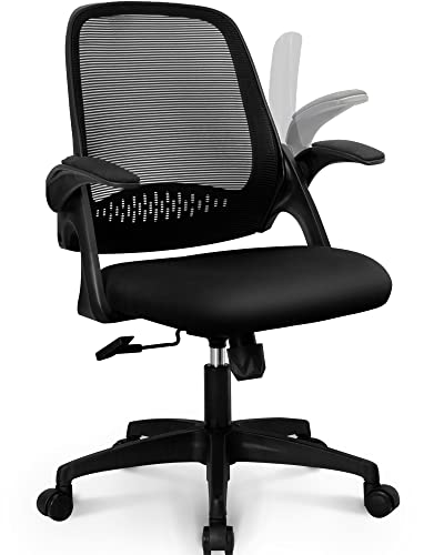 NEO CHAIR Office Desk Gaming Ergonomic Computer Chair with Lumbar Back Support Adjustable Height Swivel Rolling Wheels Flip-up Arms Mesh Chair for Home Vanity (Black)