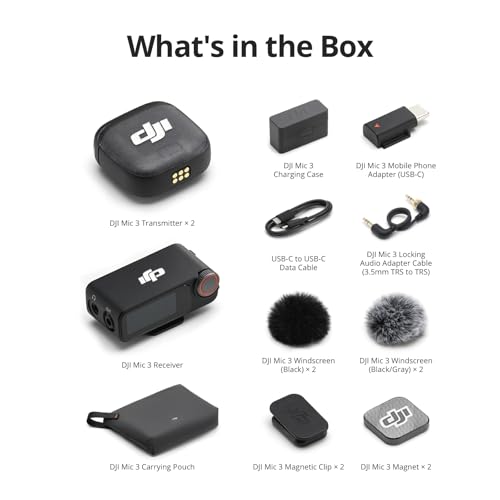 DJI Mic 3 (2 TX + 1 RX + Charging Case), Wireless Microphone for iPhone/Camera/Android, Ultralight, Adaptive Gain Control for Balanced Volume, Dual Band Anti-Interference, 28hrs Use, Vlog