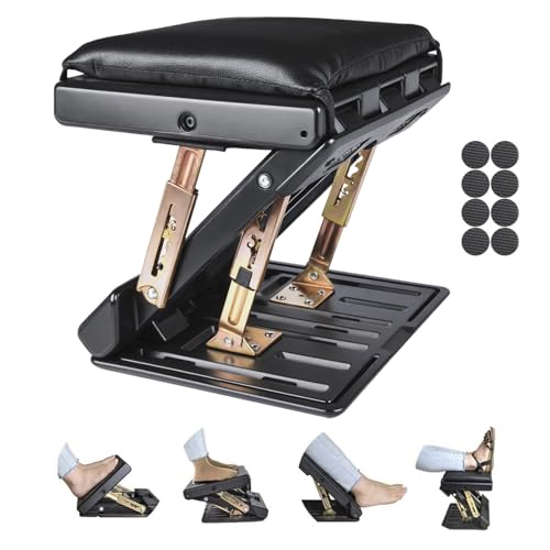 Leermart Foot Rest for Under Desk at Work 4-Level Height Adjustable, Ergonomic Foldable Footrest for Office, Gaming,Computer, Soft & Removable Pad Desk Foot Stool Suitable for All Seasons