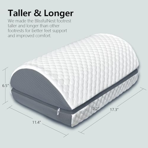 BlissfulNest Foot Rest Pillow for Under Desk at Work Office Footrest High Density Memory Foam Cooling Fabric Height Adjustable Foot Elevation Firm Feet Rest