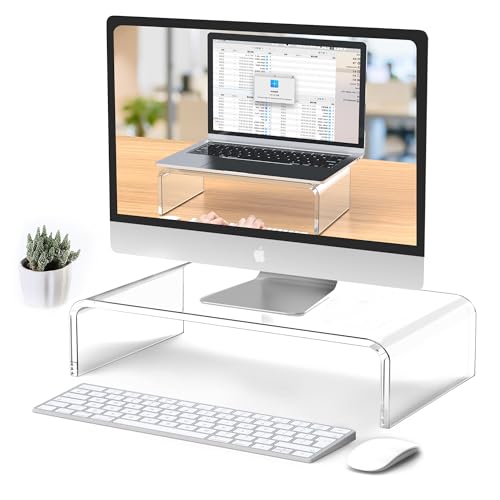 Beimu Acrylic Monitor Stand Riser L12.5''xW7.5''xH4'' Acrylic Laptop Stand Riser Clear Computer & Laptop Stand for Desk, Compatible with All Notebooks and Monitor, Decoration for Office & Home