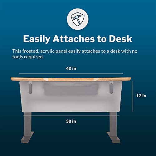 Vari Acrylic Modesty Panel 48 - Privacy Divider for Above or Below Desktop - Easily Clamps to Desk with No Tools Required - Durable Frosted Acrylic Finish