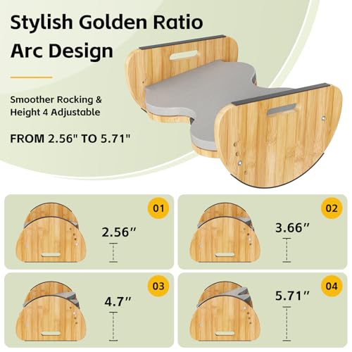Ergonomic Under Desk Bamboo Footrest, 3-in-1 Reversible Rocking Footrest with Footpads, 4 Adjustable Heights Office Foot Stool, Large Anti-Slip Surface, Improves Posture and Blood Circulation