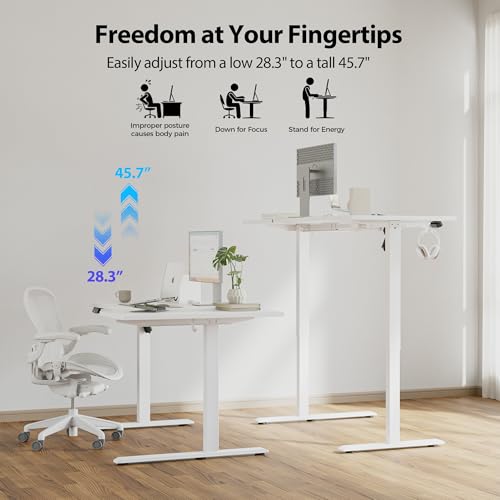 Agilestic Electric Standing Desk, Height Adjustable Desk, 55 x 32 Inch Sit Stand up for Work Office Home, L Shaped Ergonomic Rising Computer Table with Memory Preset, White
