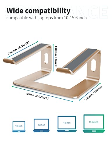 SOUNDANCE Laptop Stand, Aluminum Computer Riser, Ergonomic Laptops Elevator for Desk, Metal Holder Compatible with 10 to 15.6 Inches Notebook Computer, Champagne Gold