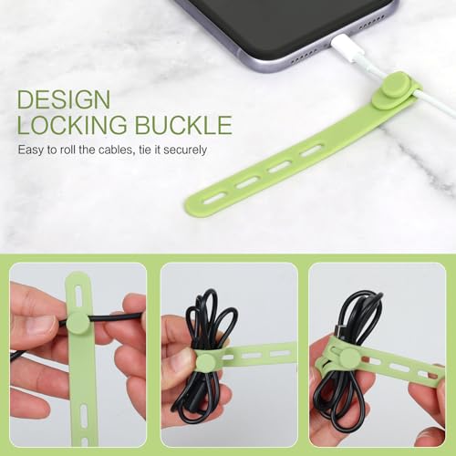 Donruby 24Pcs Silicone Cable Ties - Reusable & Washable with Locking Buckles, Adjustable Fastening Cable Management Straps, Multi-Purpose High Elasticity Cord Organizer (4 Colors)