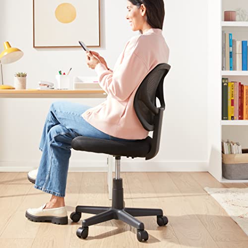 Amazon Basics Low Back Office Chair, Breathable Mesh, Height Adjustable, Padded Seat, Rolling Wheels, Swivel, Back Support, Sturdy, 21.25" D x 22.5" W x 38" H, Black