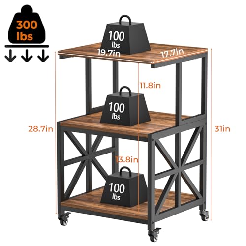 GreenForest Printer Stand with Lockable Wheels, Heavy Duty Printer Table with 3-Tier Storage Shelf for Home Office, Mobile Printer Cart for Small Spaces, 19.7"x17.7", Walnut
