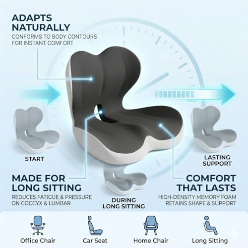MOYEE Wide Memory Foam Seat Cushion with Lumbar Support for Office Chair & Car Seat, Ergonomic Design for Long Sitting, Gradual Relief & Lasting Support for Back, Tailbone & Sciatica Pain