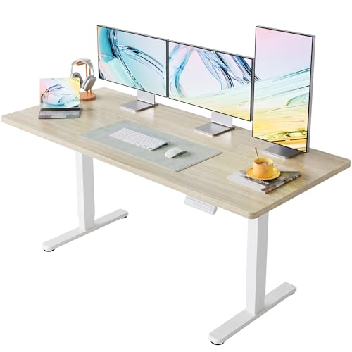 HUANUO 63 x 28 inch Electric Standing Desk Adjustable Height, 4 Memory Height Settings, Sit Stand Up Desk for Home Office & Computer Workstation, Light Walnut
