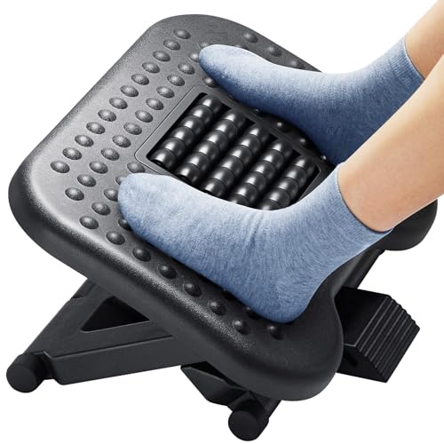 HUANUO Foot Rest for Under Desk at Work, Adjustable Footrest with Massage Texture and Roller, Ergonomic Foot Stool with 3 Height Position, 30 Degree Tilt Angle Adjustment for Home, Office