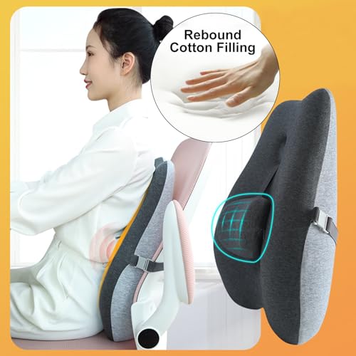 Adjustable Lumbar Support Pillow for Office Chair Improve Lower Back Pain Relief & Sitting Posture Back Support Pillow with Adjustable Slider Ergonomic Memory Foam Back Cushion for Long Sitting（1 Pcs）