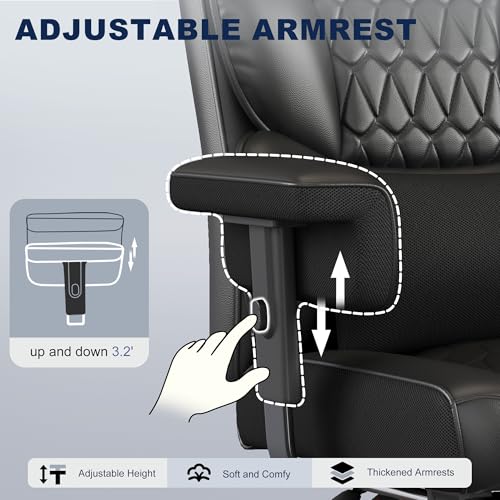 Misolant Big and Tall Office Chair with Footrest, High Back Executive Desk Chair with Adjustable Lift Armrest, 155°Recline，Lumbar Support Pillow, Faux Leather Gaming Chairs for Home or Office Black