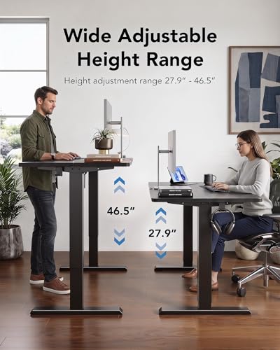 HUANUO 48 x 24 Inch Electric Standing Desk, Height Adjustable Computer Gaming Desk with 4 Memory Presets, Home Office Sit Stand Desk with Hooks & Cable Management, Black