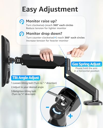 MOUNTUP Single Monitor Desk Mount Holds Screen up to 32 inch, Height Adjustable Monitor Arm, Full Motion Computer Monitors Stand with Clamp/Grommet Base, VESA Mounts Fit 4.4-17.6lbs Computer, Black