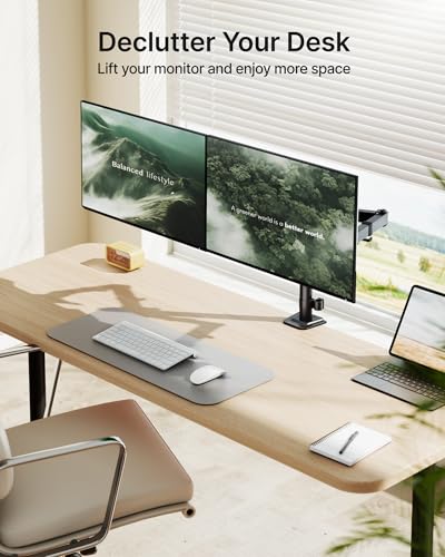 monTEK Heavy Duty Dual Monitor Stand for 17–32" Monitors, Stable Desk Mount with 22 lbs per Arm, Fully Adjustable Articulating Monitor Arm with Clamp & Grommet Base, VESA 75x75/100x100