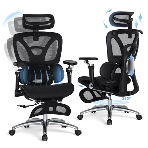 MALOL Ergonomic Office Chair, 400lbs High Back Mesh Desk Chair with 6D Armrests, 3D Headrest, Adjustable Lumbar Support, Seat Depth Adjustment, Tilt Lock, Metal Base & PU Wheels, Black