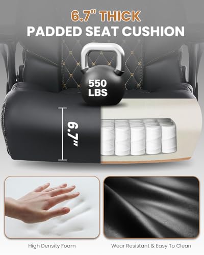 550LBS Big and Tall Office Chair for Heavy People,Ergonomic Office Chair with Padded Flip-Up Arms and Adjustable Lumbar Support,High Back Executive Leather Desk Chair with Rocking Function