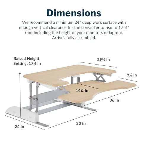 Vari VariDesk Pro Plus 36 Standing Desk Converter – 11 Height Settings + Spring Lift, 2 Tier Design, Keyboard Tray, Fits Desktops 36” Wide x 26.5" Deep – Delivers Fully Assembled (Light Wood)
