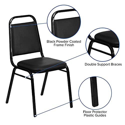 Flash Furniture Hercules Series Trapezoidal Vinyl Banquet and Event Chairs, Commercial Event Chairs with Padded Seats and Backs, Set of 4, Black