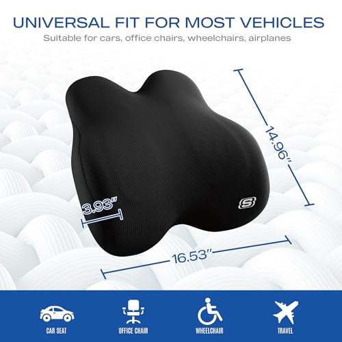Skechers Memory Foam Lumbar Pillow,Lumbar Support Pillow for Office, Chair Lower Back Pain Relief Lumbar Pillow, Ergonomic Design Back Support Pillow for Office Chair, Car, Home, Travel,Black