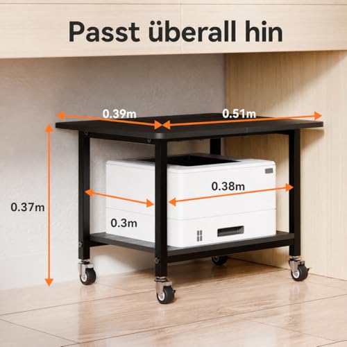 niffgaff Printer Stand with Lockable Wheels, 2-Tier Rolling Printer Cart with Storage Shelf, Compact Wood & Metal Printer Table for Home Office, Black, 20.1'' ×15.4'' ×14.6''