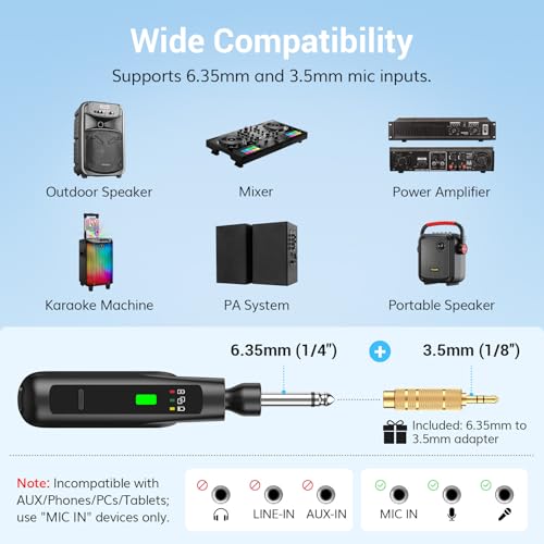 TONOR 2.4G Wireless Microphone, Rechargeable Cordless Handheld Microphone System with Receiver, Karaoke Mic for Singing, Home Party, Birthday, 50ft / 15 m Range, TW-210
