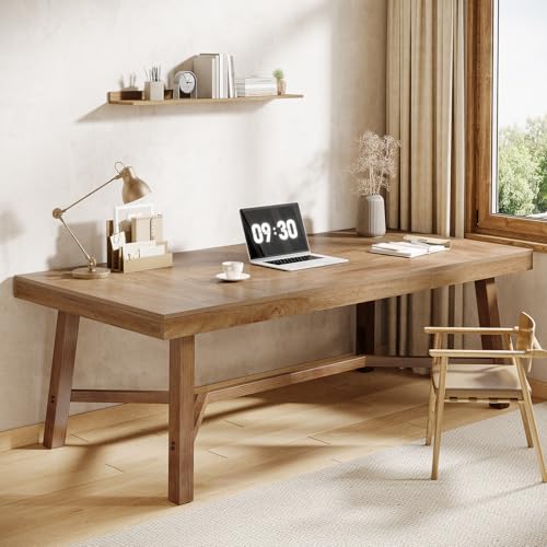 Tribesigns 71-Inch Executive Desk, Farmhouse Office Computer Desk with Sturdy Leg Structure, Rectangular Writing Table Business Furniture for Home Office, Natural