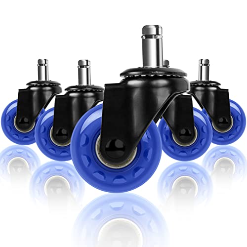 Hirate Office Chair Caster Replacement, 2" Heavy Duty Desk Chair Casters Rolling Smooth Safe for Hardwood, Tile & Carpet Universal Fit 7/16" x 7/8" (Set of 5), Blue