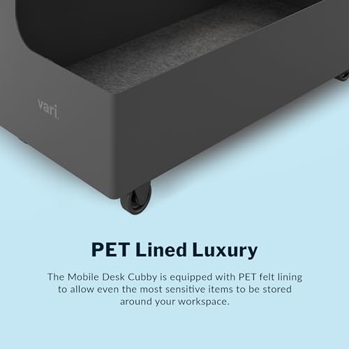 Vari Mobile Slim Under-Desk Cubby - Durable Steel & PET Felt Line - Open Storage & Easily Rolls - Dual Tier Office and Home Organizer Accessory - Black, 10” x 22” x 22”