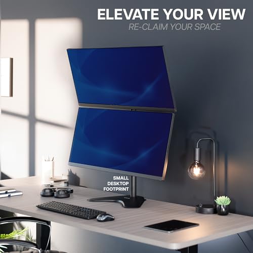 VIVO Dual Monitor Desk Stand Free-Standing LCD Mount, Holds in Stacked Vertical Position 2 Ultrawide Screens up to 34 inches, Black, STAND-V002L