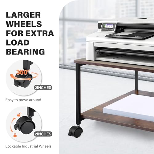 EMERIT Printer Stand,19.5''x19.5''x12.8'' 2 Tier Large Printer Laser Table Heavy Duty Rolling Printer Cart with Wheels for Home Office -100 LBS Each Tier