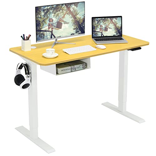Tangkula Electric Height Adjustable Standing Desk w/USB Port, 48-Inch Sit to Stand Computer Workstation, Ergonomic Stand up Desk w/Cable Holes, Hook, Storage Compartment, Memory Controller