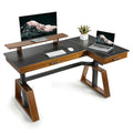 EUREKA ERGONOMIC Electric Standing Desk with Dual Drawers,63 Inche Executive Desk,Height Adjustable L-Shaped Office Desk, Computer Workstations with Monitor Stand,Right/Black