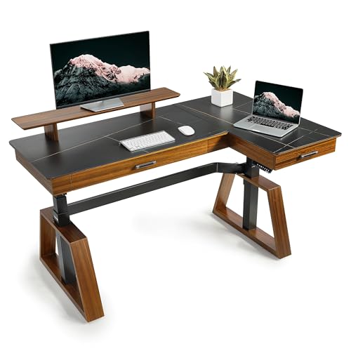 EUREKA ERGONOMIC Electric Standing Desk with Dual Drawers,63 Inche Executive Desk,Height Adjustable L-Shaped Office Desk, Computer Workstations with Monitor Stand,Right/Black