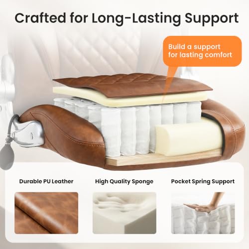 NEO CHAIR Executive Office Chair High Back Ergonomic Computer Desk Chair with Adjustable Lumbar Support Padded FILP-up Arms PU Leather Comfy Task Tilt Swivel for Home (Brown)