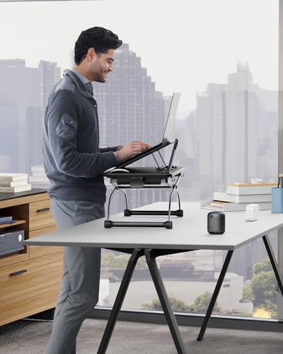 SAIJI Metal Small Laptop Desk Standing Converter, 23" Height Adjustable Desk Riser for Tabletop, Sit-Stand Workstation, Table Extender for Desk