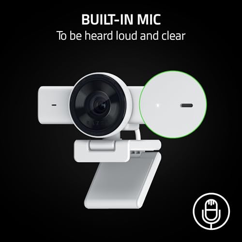 Razer Kiyo V2 X Streaming Webcam: 1440p 60 FPS - Auto Focus - Built-in Microphone - Wide Angle Lense - Integrated Privacy Shutter - Works with OBS, Xsplit, Streamlabs, Discord, Zoom, Teams - White