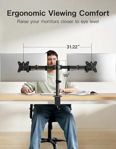 HUANUO Dual Monitor Mount for 2 Monitors up to 32 inches, Heavy Duty Dual Monitor Stand Holds up to17.6lbs, Dual Monitor Arm with Height Adjustable Tilt Swive Rotate, VESA Hole 75mm or 100mm
