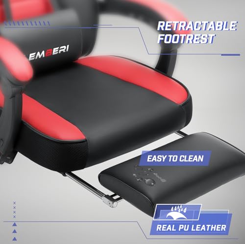 LEMBERI Big and Tall Gaming Chair 400lb Capacity, Heavy-Duty Office Chair with Reinforced Footrest, Wide Seat High Back PC Desk Chair with Linkage Armrests, Thickened Steel Frame, PU Leather, Red