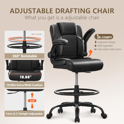 BOSMILLER Drafting Chair,Tall Office Chair for Standing Desk with Adjustable Height,Counter Computer Chairs with Footrest for Home,Drawing or Counter Height Use