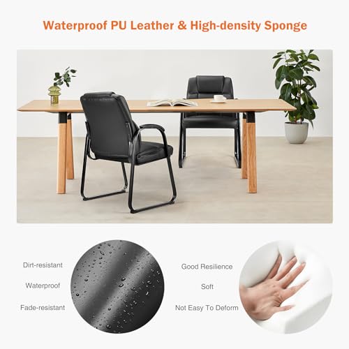 Sweetcrispy Waiting Room Guest Chair Set of 4, Stationary Office Reception Chairs No Wheel, Comfy Padded Arms and Seld Base, for Conference Room Lobby Home Computer Desk Bedroom Elderly, Deep Black