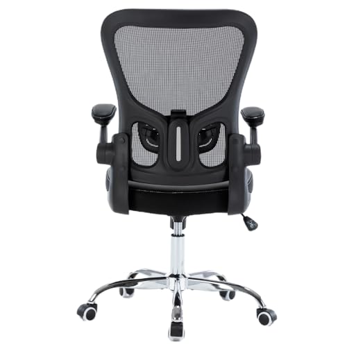 Office Chair, Mesh Ergonomic Desk Computer Chair with PU Leather Flip-up Armrest, Home Task Chair with Lumbar Support, Adjustable Executive Mid Back, Rolling Swivel,Black