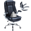 400lbs Executive Office Chair with Flip-Up Armrests, Big and Tall Computer Chair for Heavy People, Heavy Duty Ergonomic Comfy Chair, Breathable PU Leather (Black)